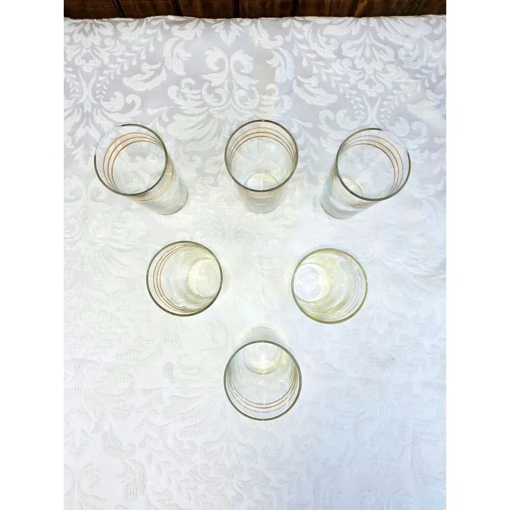 Lot of 6 Vintage  Gold Rimmed MCM High Ball Glasses Cocktail Glass